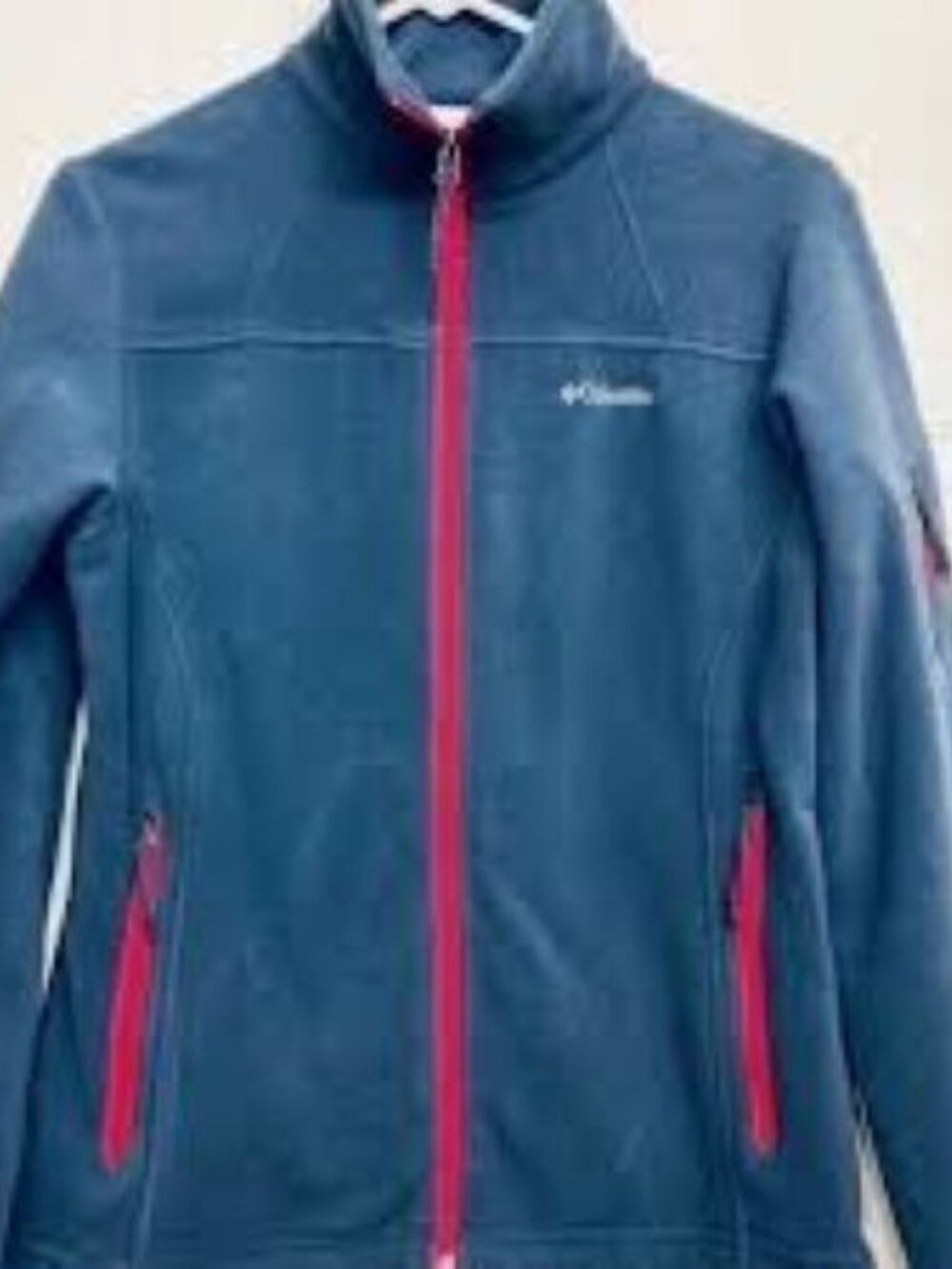 Columbia Women’s Blue Fleece Jacket Full Zip Outdoor Hiking Red Trim size Large